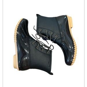 GAWBAW New Size 8 Black Faux Leather Fleece Lined Rain Boots